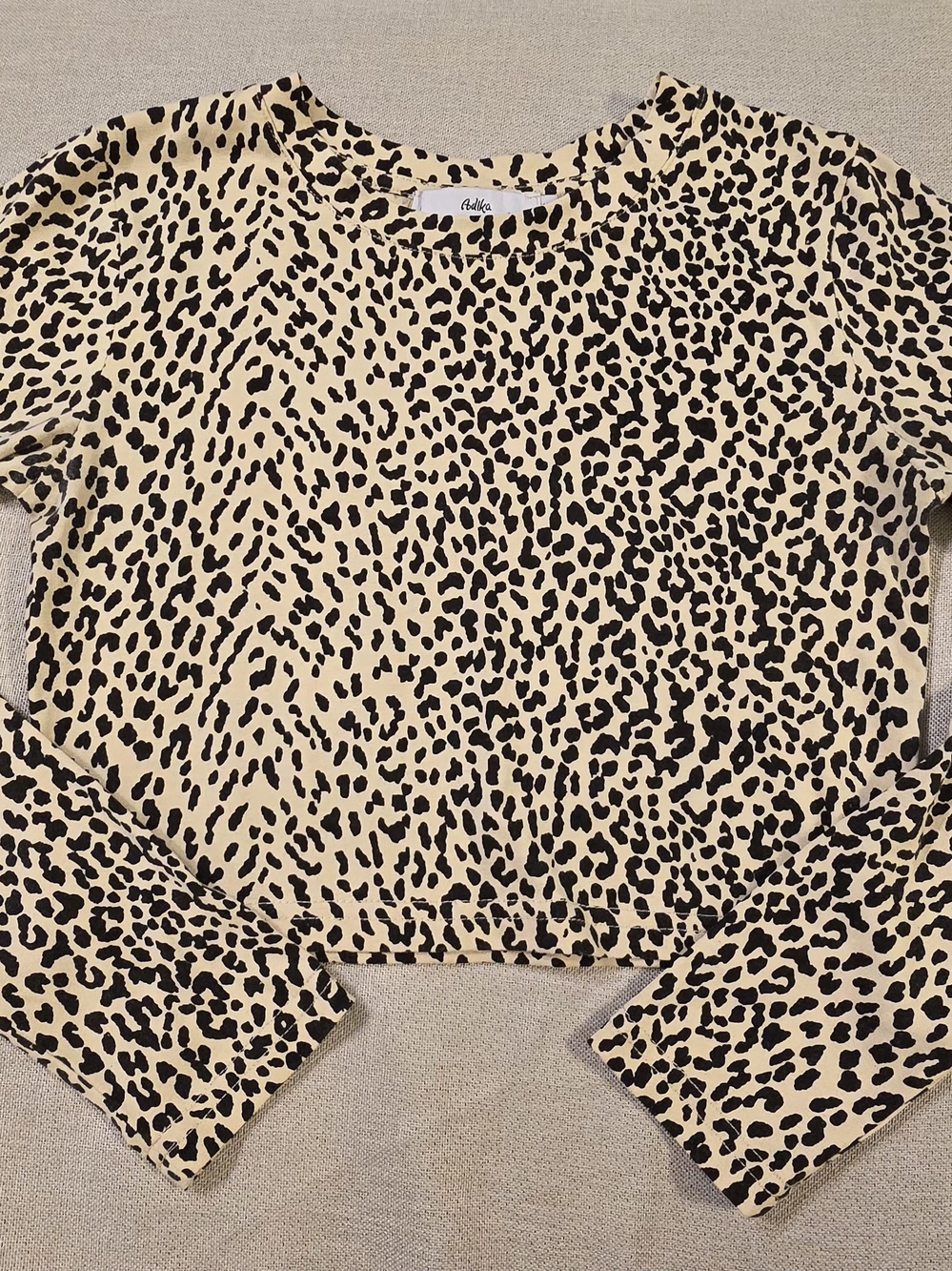 Abilika Women's Leopard Print Long Sleeve Crop Top Size S Animal Print Stretch